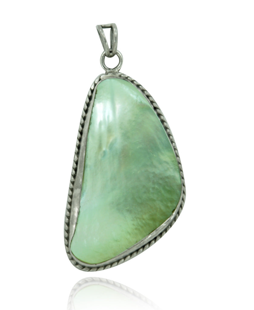 IG-013 Green Shell Silver Pendant – 925 Sterling Silver Handmade Jewelry